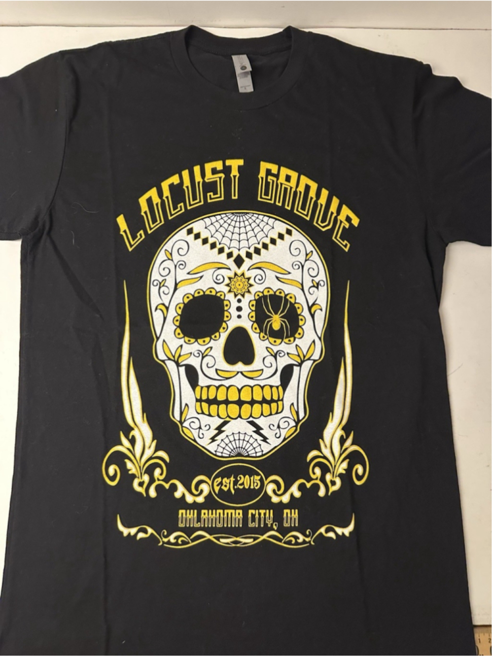 Locust Grove Oklahoma City T Shirt Mens Small S Black Sugar Skull Day of Dead Te